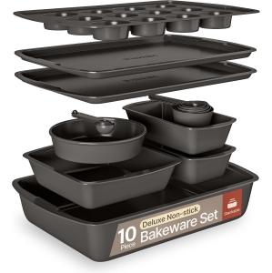 Gray 10-Piece Bakeware Set – Nonstick Carbon Steel Pans, Stackable & Dishwasher Safe, PFOA/PFOS/PTFE Free, Oven Safe to 450°F, Stain-Resistant