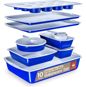 Royal Blue 10-Piece Bakeware Set – Nonstick Carbon Steel Pans, Stackable & Dishwasher Safe, PFOA/PFOS/PTFE Free, Oven Safe to 450°F, Stain-Resistant