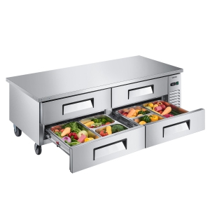 VEVOR 72" W Chef Base Refrigerator, Commercial Chef Bases Worktop Refrigerators, 4-Drawer Under Counter Fridge with 12 Pans Stainless Steel, Heavy-Duty Refrigerated Base