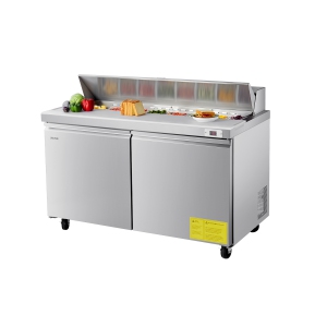 VEVOR 60" W Commercial Refrigerator, 15.4 Cu. Ft Sandwich Prep Refrigerated Table, Mega Top Food Prep Fridge with 16 Pans and Cutting Board, Stainless Steel Salad Prep Cooler