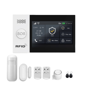 WiFi gsm Smart Home Alarm System - 4.3-inch Touchscreen/Multi-Language/Remote App Control/5 Alarm Phone Numbers with Door and Window Sensors + Infrared Detector + High-Pitch Siren