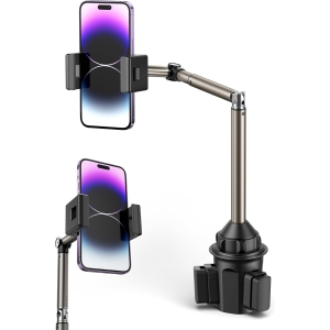 J Car Cup Holder Cellphone Mount, Metal Long-Arm Ultra Stable Phone Holder for Car Cupholders - Adjustable for iPhone 16 15 Pro Max 13 12 11, Samsung Galaxy S24 S23 Ultra, Google