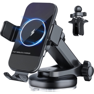 Wireless Car Charger, H 15W Qi Fast Charging Auto Clamping Car Charger Phone Mount, Windshield Dashboard Air Vent Phone Holder, for iPhone 14/13/12/11/X, Samsung Galaxy S22+/S21/S