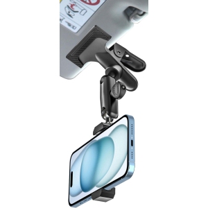 w Car Sun Visor Phone Holder - [Metal Magic Arm] Cell Phone Holder for Car Mount with 1/4'' Screw Camera Clamp, for iPhone 15 14 13 12 Pro Max, Android Smartphone, Gopro, Dashcam