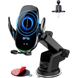Wireless Car Charger Mount, 15W Qi Fast Charging Auto-Clamping Cell Phone Car Holder ​Air Vent Windshield Dashboard Long Arm Suction Cup Car Phone Mount for iPhone