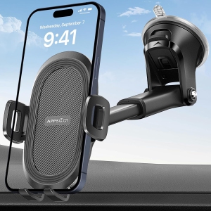 A Suction Cup Phone Mount, Universal Phone Holders for Your Car Windshield/Dashboard/Window, Cell Phone Holder Car with Sticky Gel Pad, Compatible with iPhone, Samsung, All Cellph
