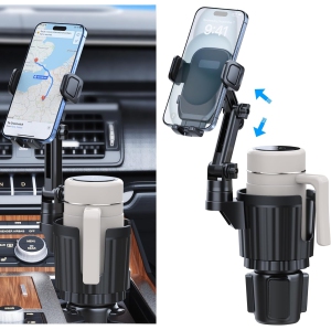 Support de téléphone pour porte-gobelet, support universel 2 en 1 avec bras long et rotation 360° pour téléphone dans la voiture, compatible avec tous les smartphones iPhone Galaxy de 4 à 7 po et la plupart des bouteilles de camion