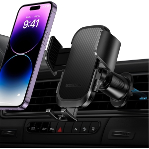 O Car Phone Holder, Air Vent 360°Rotation Universal Car Phone Mount Cradle with Super Stable Hook Clip - One Button Compatible with All Phones, Black