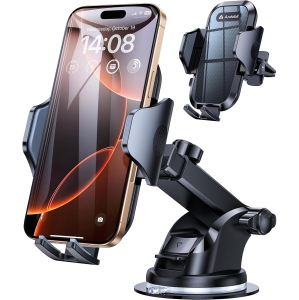 a Phone Holder Car [Big Phones Friendly] 3-in-1 Universal Car Phone Holder Mount for Dashboard Windshield Vent Fit for iPhone 16 Pro Max 15 14 13 12, Samsung Galaxy S24 Ultra S23