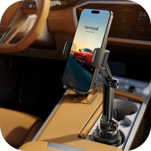 Cup Holder Phone Mount for Car - L Longer Neck Cup Phone Holder with Universal Adjustable Base, [Thick Case Friendly] Cupholder Cell Phone Car Mount for Truck Golf Cart for All 4-
