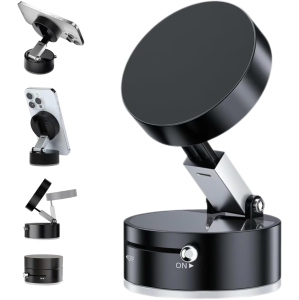 Vacuum Magnetic Suction Cup Phone Holder, Phone Holder for Car, Foldable Portable Vacuum Magnetic Adsorption Adjustable Mobile Phone Holder Compatible with iPhone & Android