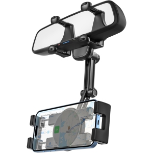 Support de téléphone pour voiture sur rétroviseur - [Quatre griffes anti-vibration] support de téléphone pour rétroviseur de voiture avec clip de montage multifonctionnel rotatif et rétractable 360° pour iPhone
