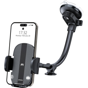 A Cell Phone Holder for Car Dashboard Windshield Phone Mount for Car Long Arm Car Phone Holder Mount Strong Suction Cup Anti-Shake Stabilizer Compatible for iPhone, Samsung, All S