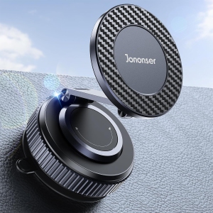 J Car Phone Holder, 360°Adjustable Vacuum Magnetic Phone Holder for Car, Foldable Suction Cup Phone Mount, Phone Holders for Your Car for iPhone16/15/14/13/12 Series (Carbon Fiber