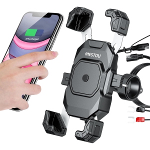 i Motorcycle Wireless USB C Charger Phone Mount with Detachable SAE-O Ring Wire, Fits for 5.5-7.2 Phones with Thickness Up to 15mm, Width ＜93mm, Works with 12-24V Motorcycles