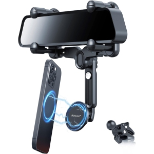 P Rearview Mirror & Vent Clip Magnetic Phone Holder Compatible with MagSafe on Car Rear View Mirror or Vent for iPhone 16 15 14 13 12 Pro Max Plus, MagSafe Case & All Phones [No V