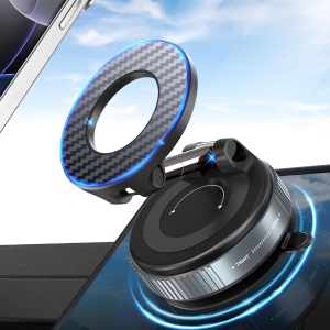 P Vacuum Magnetic Car Phone Holder - Suction Cup Phone Mount 360° Rotatable Foldable Portable Strong Magnet Stand for iPhone 16/15/14/13 & Samsung in Gym, Mirror,Smooth Surface, A