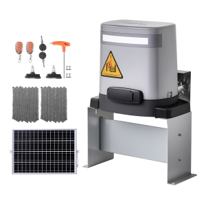 VEVOR 280W Solar Gate Opener, Electric Gate Opener for Doors up to 65.6ft 1799lbs, Chain Drive Sliding Fence Door Motor with Infrared Sensor & 2 Remote Controls