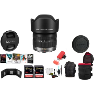 Panasonic Lumix G Vario 7-14mm f/4 ASPH. Lens with 2x 64 Memory Cards and More (International Model)