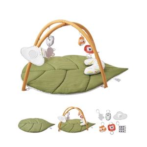 VEVOR 0-18 Months Baby Play Gym Mat, Baby Activity Mat with 6 Sensory Toys, Oversize Leaf-Shaped Tummy Time Mat, Baby Essential Gift for Motor Skills & Early Cognitive Development