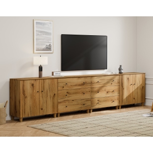 WAMPAT TV Stand for 110+ Inch TVs, 4-in-1 Modern Entertainment Center with 4 Doors and 6 Drawers, 142" Media Console Table with Compartments for Living Room Bedroom, Oak Brown