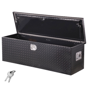 VEVOR 49"x15"x15" Heavy Duty Aluminum Truck Bed Tool Box, Diamond Plate Tool Box with Side Handle and Lock Keys, Storage Toolbox Chest Organizer for Trailer, Pickup, RV, Black