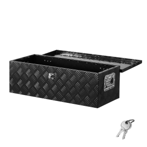 VEVOR 30"x13"x9.6" Heavy Duty Aluminum Truck Bed Tool Box, Stripes Plated Tool Box with Side Handle and Lock Keys, Storage Toolbox Chest Organizer for Trailer, Pickup, Black