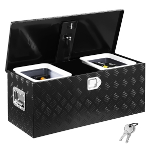VEVOR 35.4"x14.6"x14.6" Heavy Duty Aluminum Truck Bed Tool Box, Stripes Plated Tool Box with Sliding Shelf, Side Handle, Lock & Keys, Storage Toolbox Chest for Trailer, Black