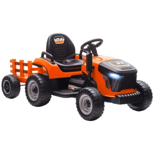 Qaba Kids Ride On Tractor with Trailor, 12V Battery Powered Ride on Car with Remote Control, Music, Lights, Shifter, Electric Vehicle for Kids Ages 3-8 Years, Orange