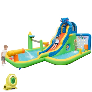 Costway Inflatable Water Slide Giant Water Park for Kids Backyard Fun with 950W Blower