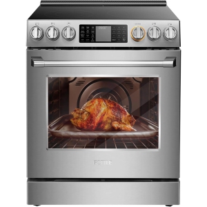 FOTILE RES30552 Stainless Steel 30" SlideIn Electric Range with True Convection and Air Fry, 5-Burner Stove, 5.7 Cu. Ft. Oven, Self-Cleaning Mode, FreshBake Feature, and Easy-Touch