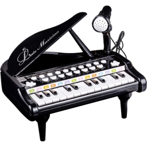 Love&Mini Kids Piano Keyboard Toy 24 Keys Black Electronic Educational Musical Instrument with Microphone