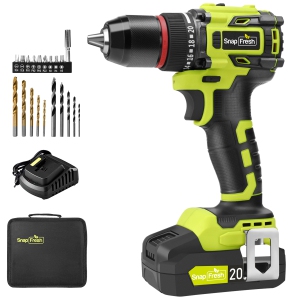 SnapFresh 20V Brushless Cordless Drill 1/2 in Power Drill Set 2 Speeds 21+1 Torque with 2.0Ah Battery and Fast Charger
