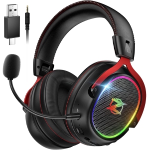Ozeino 2.4GHz Wireless Gaming Headset for Ps5, Ps4, PC, Bluetooth 5.3 Gaming Headphones with Detachable Noise Canceling Mic, RGB Headset for Switch, Laptop, Phone, 40+Hr Playtime-R