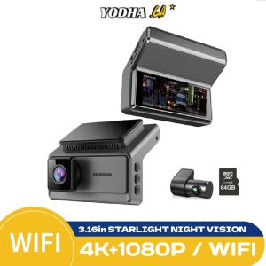 4K+1080P 2 Channel Dash Cam Wide Angle for Cars Front and Rear 128GB SD Card Included with Loop Recording, Wifi App, G-Sensor & 24/7 Parking Monitor (Hardwire Kit Required)