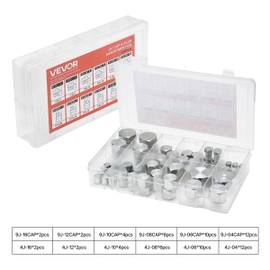 VEVOR 72 PCS JIC Hydraulic Fittings, Master Industrial Hydraulic Cap and Plug, Hose Tube and Pipe Fitting Kit Cap and Plug Kit Precision Threading in 37° Dash Sizes 4 6 8 10 12 16