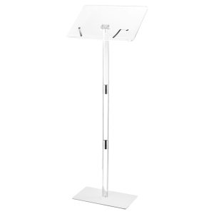 VEVOR 43-Inch Podium Stand, Acrylic Lectern, Portable Laptop Desk with Wide Reading Surface, Book Clips, Adjustable Angle, Floor-Standing, for Classroom, Wedding, Conference