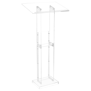 VEVOR 50-Inch Podium Stand, Acrylic Lectern, Portable Laptop Desk with Wide Reading Surface and Storage Shelf, Book Stopper, Floor-Standing, for Classroom, Wedding, Conference