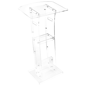 VEVOR 43-Inch Podium Stand, Acrylic Lectern, Portable Laptop Desk with Wide Reading Surface and Storage Shelf, Book Stopper, Floor-Standing, for Classroom, Wedding, Conference