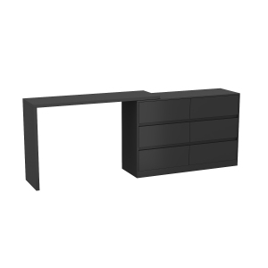 Famapy Rotating Makeup Vanity with Six Handle-Less Drawers, L-Shaped Leg Design, and Adjustable Desktop, Ideal for Bedrooms and Home Offices (32.7'' H x 98.4'' W x 15.7‘' D),Black