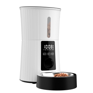 PATPET Timed Automatic Cat Feeders--4L Programable Dry Food Dispenser for Cats and Small Medium Dogs 6 Meals with Desiccant Bag Dual Power supply 10S Voice Recorder - White