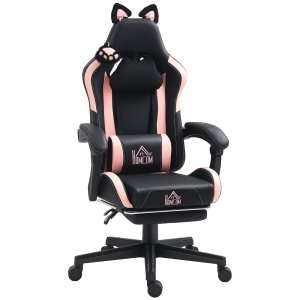 HOMCOM Racing Gaming Chair with Cat Ears, Reclining Faux Leather Computer Chair with Footrest, Lumbar Support and Headrest, Height Adjustable Swivel Seat, Black