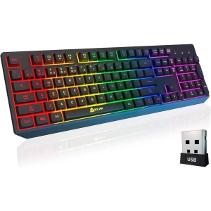 KLIM Chroma Wireless Gaming Keyboard RGB – Backlit Rechargeable Keyboard – Quiet Water-Resistant Ergonomic Teclado Gamer – PC, PS5, PS4, Xbox One, Mac – Black