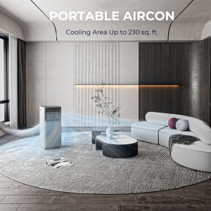Slickblue 3-in-1 Portable Air Conditioner - 8000 BTU (230 sq ft Coverage) - 65dB, Window Kit, Remote - Grey