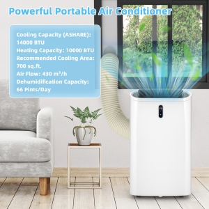 Slickblue 2-in-1 Portable Air Conditioner - 14000 BTU (700 sq ft Coverage) - 56dB, Heat, Window Kit - White