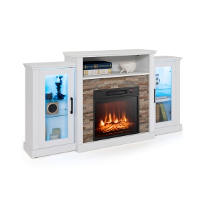 Modern TV Stand with Electric Fireplace and 16-Color LED Lighting