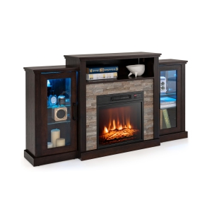 Modern TV Stand with Electric Fireplace and 16-Color LED Lighting