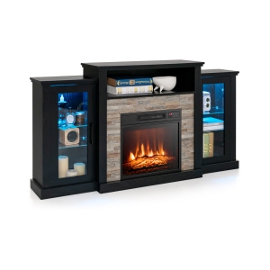 Modern TV Stand with Electric Fireplace and 16-Color LED Lighting
