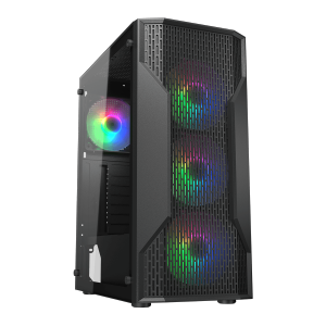 Cougar MX110 RGB Mid Tower ATX Computer Case, Tempered Glass Side Panel, 4 x 120mm ARGB Fans Pre-Installed, Black