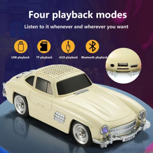Roadster Car Shape Bluetooth Speaker – HD Sound, FM Radio, TWS Stereo, LED Party Lights, USB/TF Playback, Hands‑Free Mic – Cool Portable Car Décor for Home, Office & Outdoors